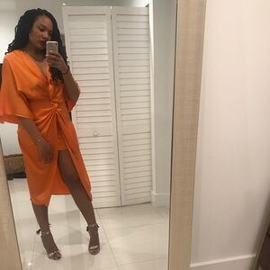 Orange Satin-Like Cocktail Dress